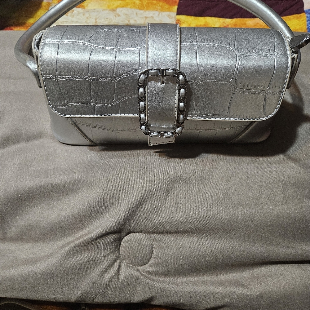 Silver Metallic Clutch Bag